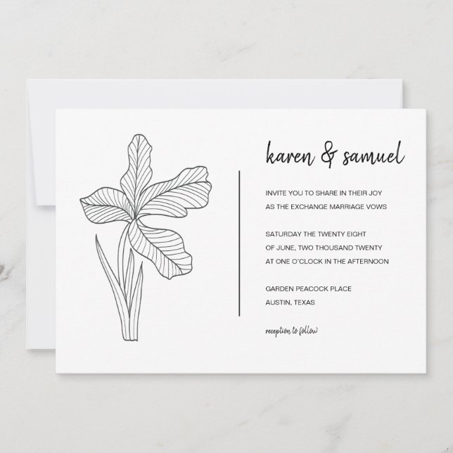 Invitación a la boda con mano dibujada botánica (Anverso)