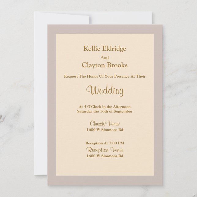 Invitación a la boda con marco de champán (Anverso)