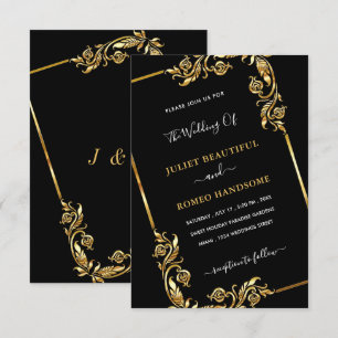 Invitación a la boda con marco de color negro y or