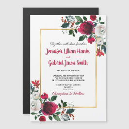 Invitación a la boda con marco de oro floral rosa