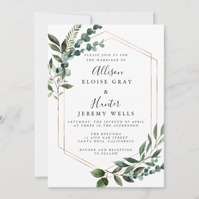 Invitación a la boda con marco floral (Anverso)