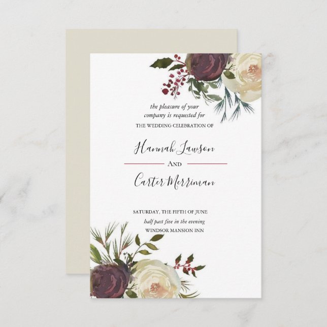 Invitación a la boda con marco floral de floración (Anverso / Reverso)
