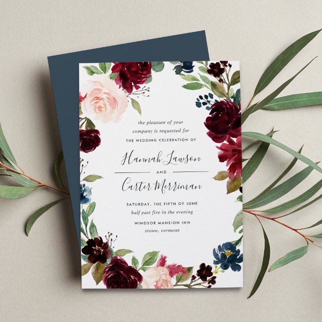 Invitación a la boda con marco floral de floración (Subido por el creador)