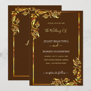 Invitación a la boda con marco floral dorado - Col