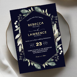 Invitación a la boda con marco geométrico botánico