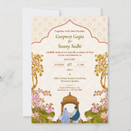 Invitación a la boda con marfil floral punjabí sij