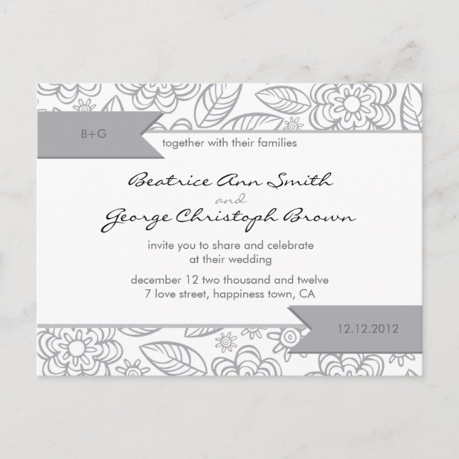 invitación a la boda con motivo de flores blancas  (Anverso)