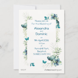 Invitación a la boda con motivos florales y maripo