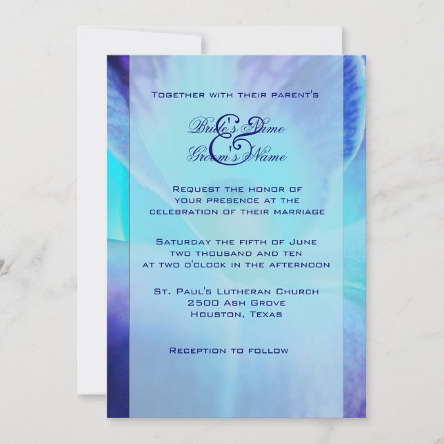 Invitación a la boda con orquídeas azules (Anverso)