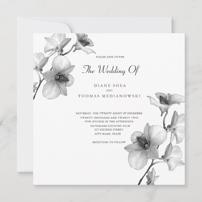 Invitación a la boda con orquídeas blancas (Anverso)