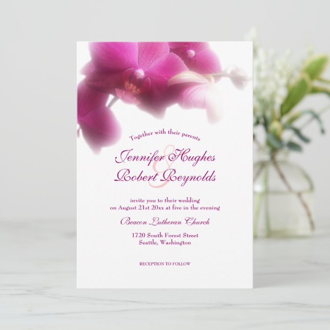 Invitación a la boda con orquídeas rosas (Anverso de pie)