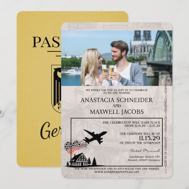 Invitación a la boda con pasaporte de Alemania Ama (Anverso / Reverso)
