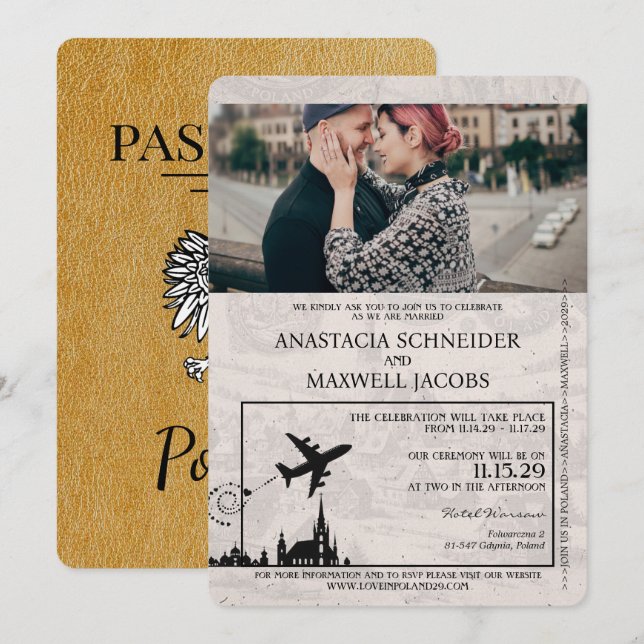 Invitación a la boda con pasaporte de Polonia de o (Anverso / Reverso)