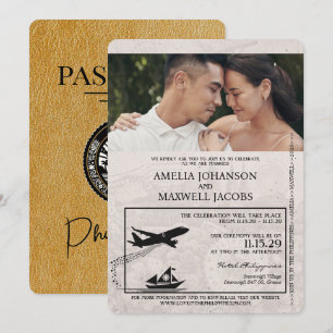 Invitación a la boda con pasaporte filipino de oro