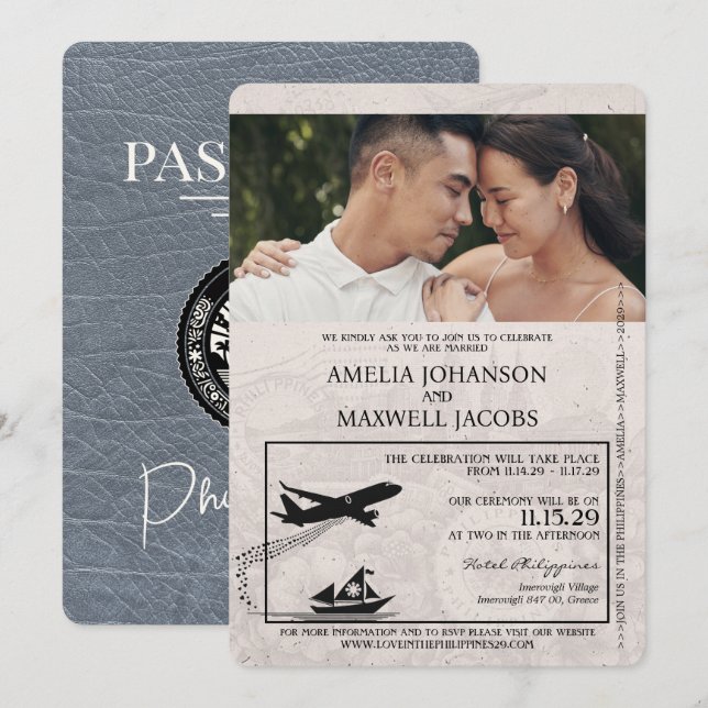 Invitación a la boda con pasaporte filipino platea (Anverso / Reverso)