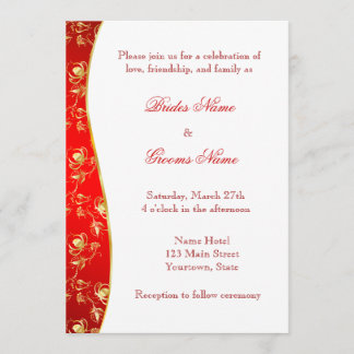 Invitación a la boda con patrón oro rojo y elegant
