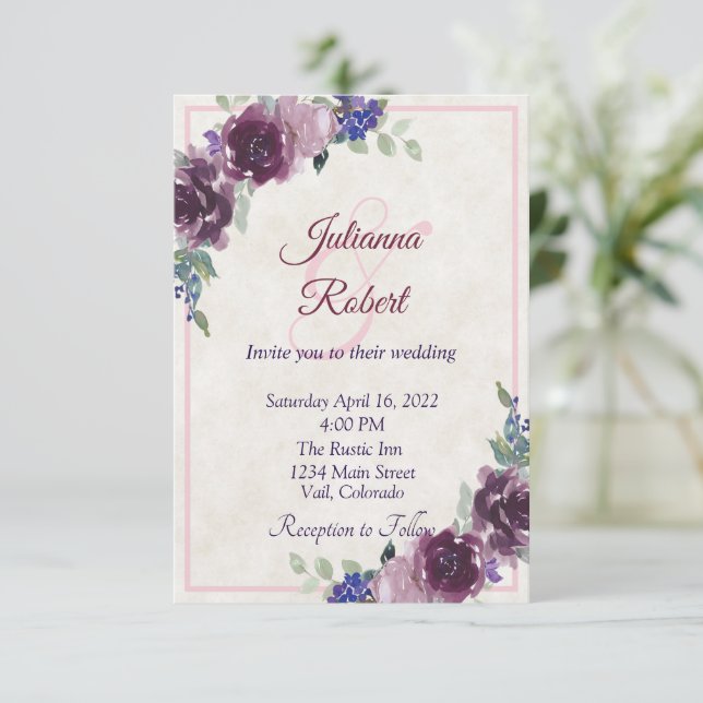 Invitación a la boda con presupuesto floral de col (Anverso de pie)