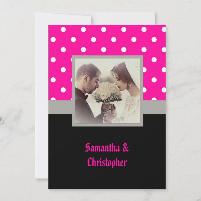 Invitación a la boda con puntos de polka rosa (Reverso)