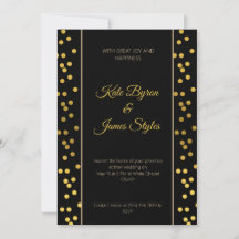 Invitación a la boda con puntos negro y dorado