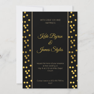 Invitación a la boda con puntos negro y dorado