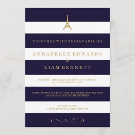 Invitación a la boda con rayas de oro de la Torre 