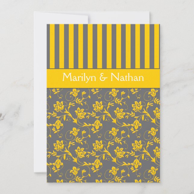 Invitación a la boda con rayas florales amarillas  (Anverso)