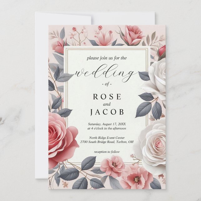 Invitación a la boda con Rosa en Rubor (Anverso)