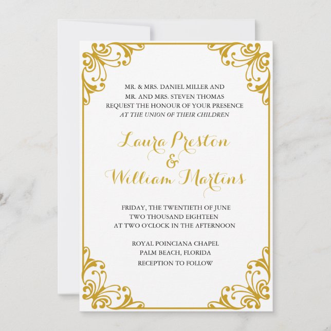 Invitación a la boda con sabor a oro (Anverso)