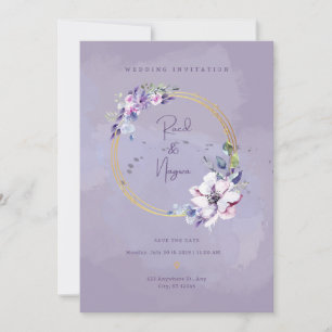 Invitación a la boda con tarjeta púrpura