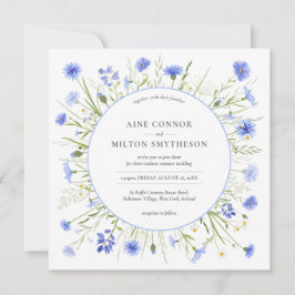 Invitación a la boda con tema de flor salvaje azul