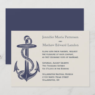 Invitación a la boda con temas de marfil y azul