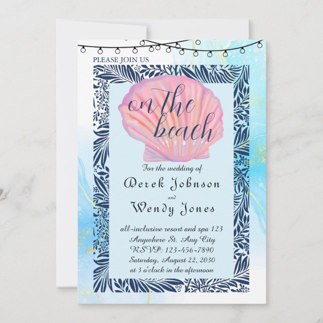 Invitación a la boda con temas de playa (Anverso)