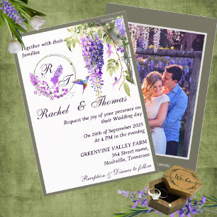 Invitación a la boda con temática de la glicinia p