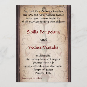 Invitación a la boda con temática de Pompeya