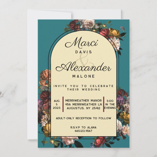 Invitación a la boda con tones de joyas maximalist (Anverso)