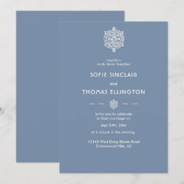 Invitación a la boda con un ornamento azul