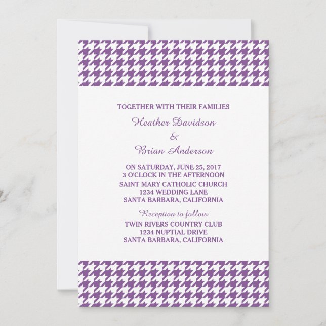 Invitación a la boda con una gala morada (Anverso)