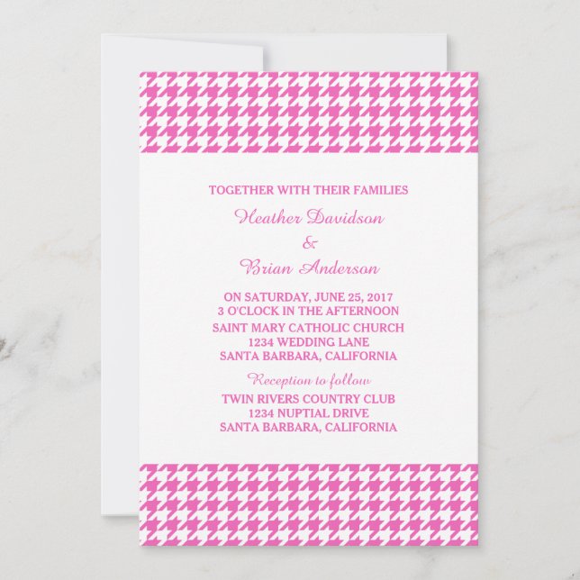 Invitación a la boda con una patalina rosada (Anverso)