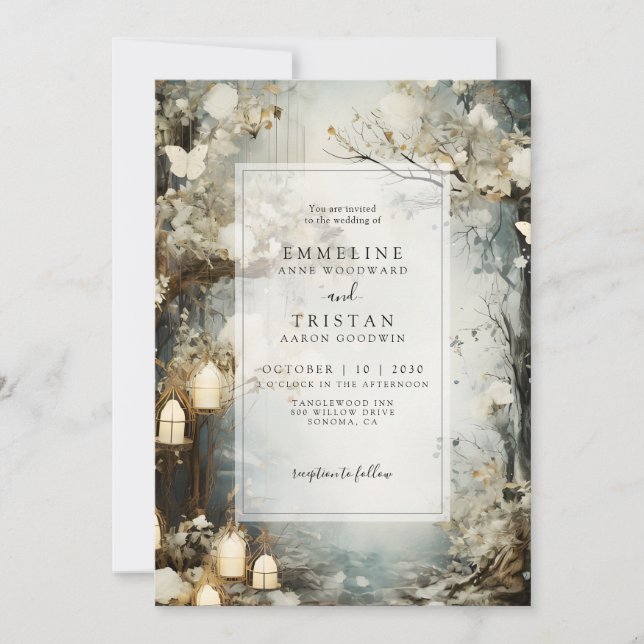 Invitación a la boda con velas forestales encantad (Anverso)