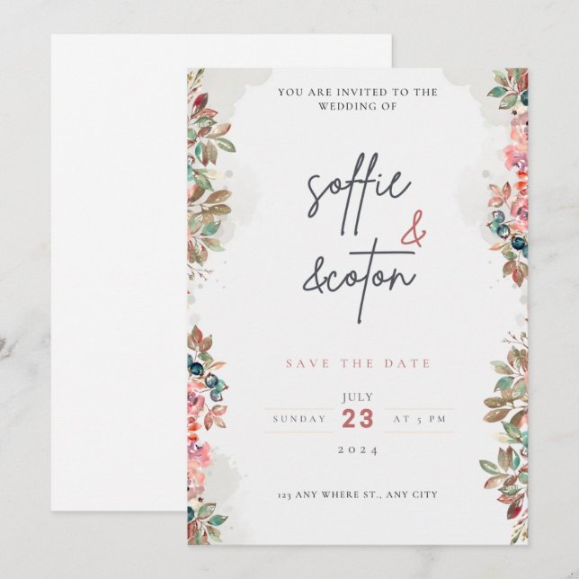 Invitación a la boda conjunto Boda de color beige  (Anverso / Reverso)