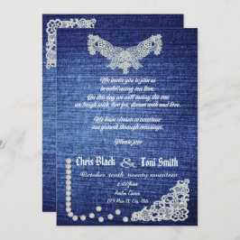 Invitación a la boda contemporánea de denim, perla