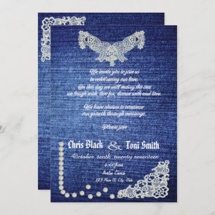 Invitación a la boda contemporánea de denim, perla
