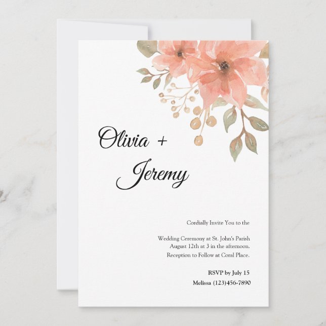 Invitación a la boda coral floral (Anverso)