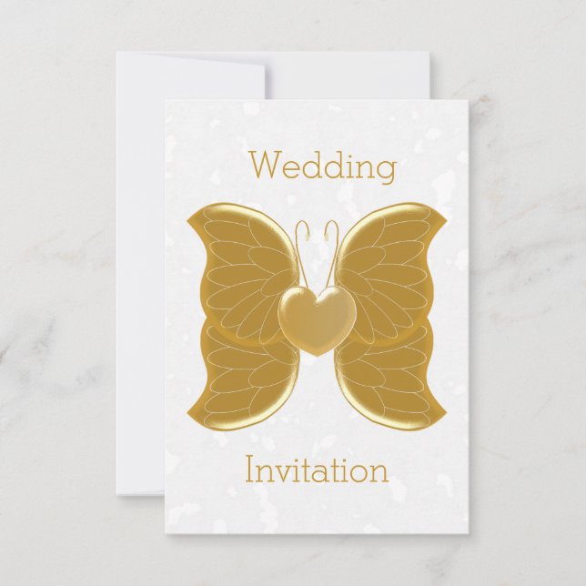 Invitación a la boda Corazón de mariposa de oro (Anverso)