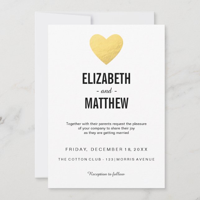 Invitación a la boda | corazón dorado | tarjeta de (Anverso)