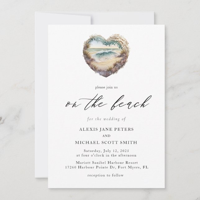 Invitación a la boda costera acuática en la playa  (Anverso)