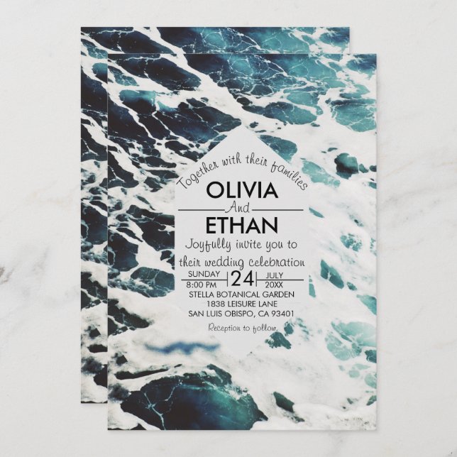 Invitación a la boda costera clásica azul marino (Anverso / Reverso)