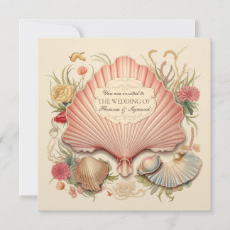 Invitación a la boda costera con conchas marinas d