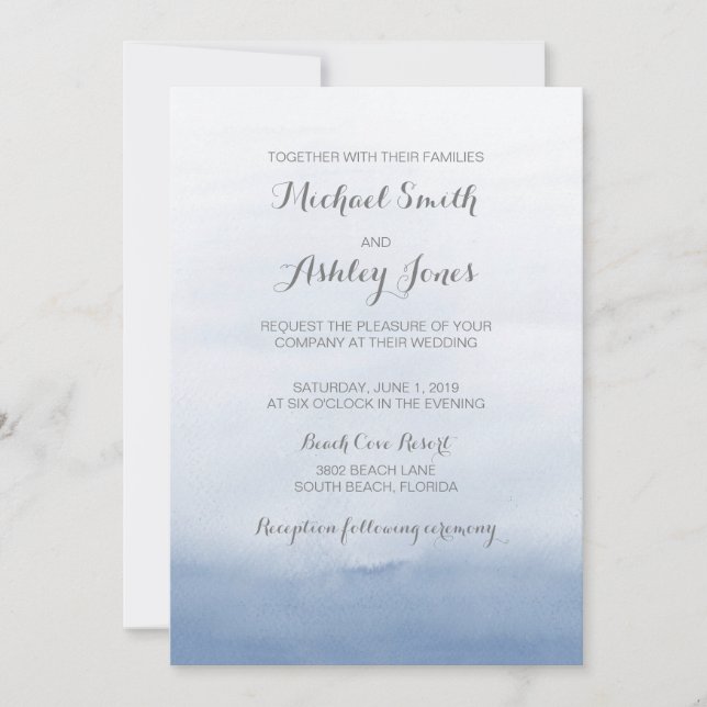 Invitación a la boda costera de destino de los pai (Anverso)