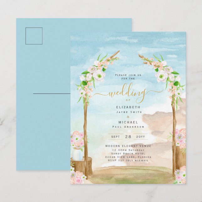 Invitación a la boda costera de la playa de Waterc (Anverso / Reverso)